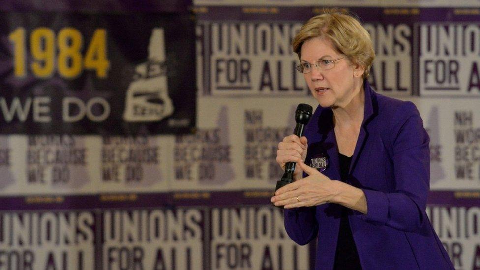 Senator Elizabeth Warren speaks at the Holiday Inn in Concord, New Hampshire