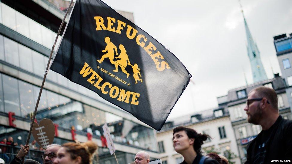 Protest in solidarity with refugees in Stockholm, Sweden