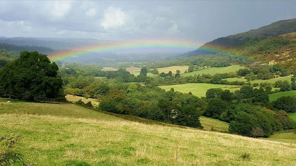 A rainbow over Storey Arms, Brecon Beacons