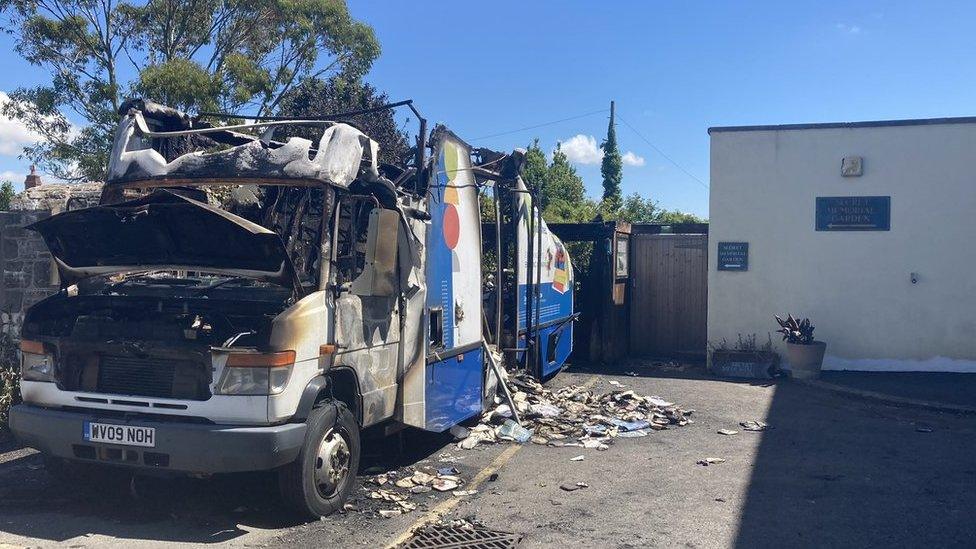 The mobile library bus after the fire