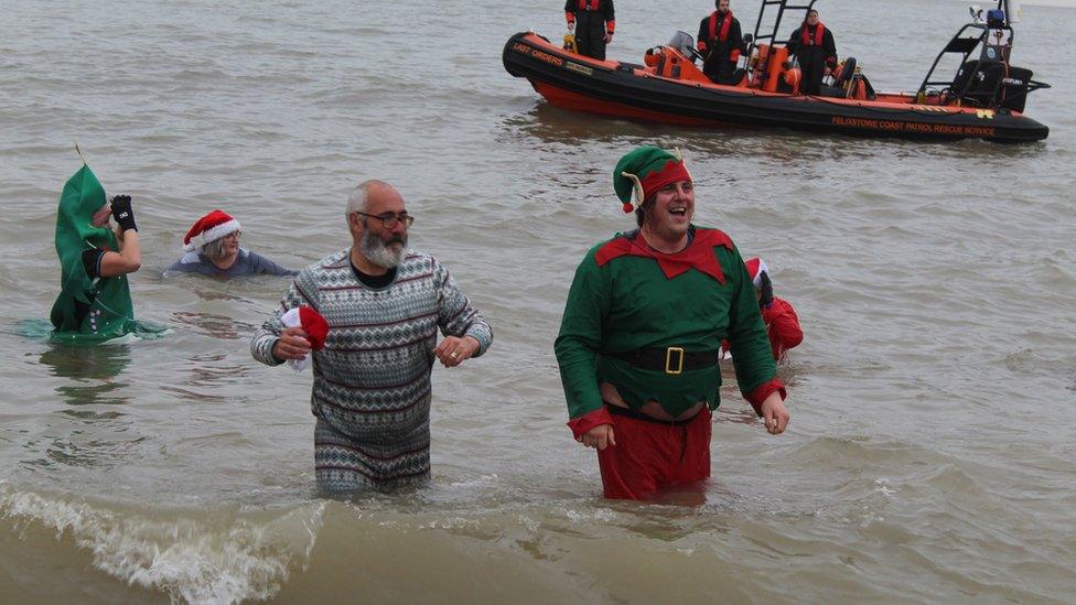 Swimmers in the North Sea at Felixstowe