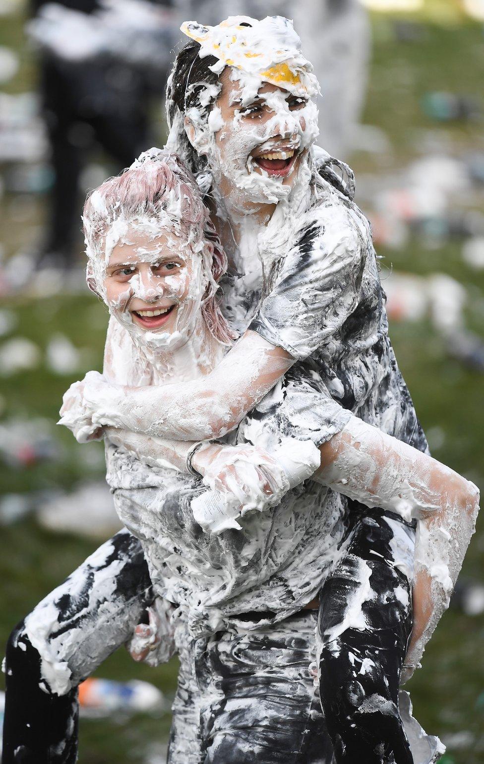 Two students in foam fight