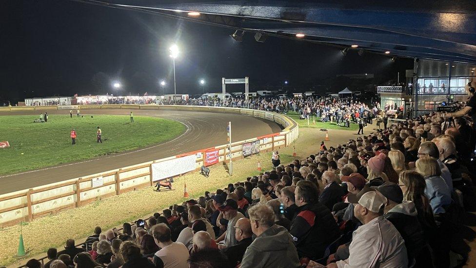 Speedway spectators at the East of England Showground.