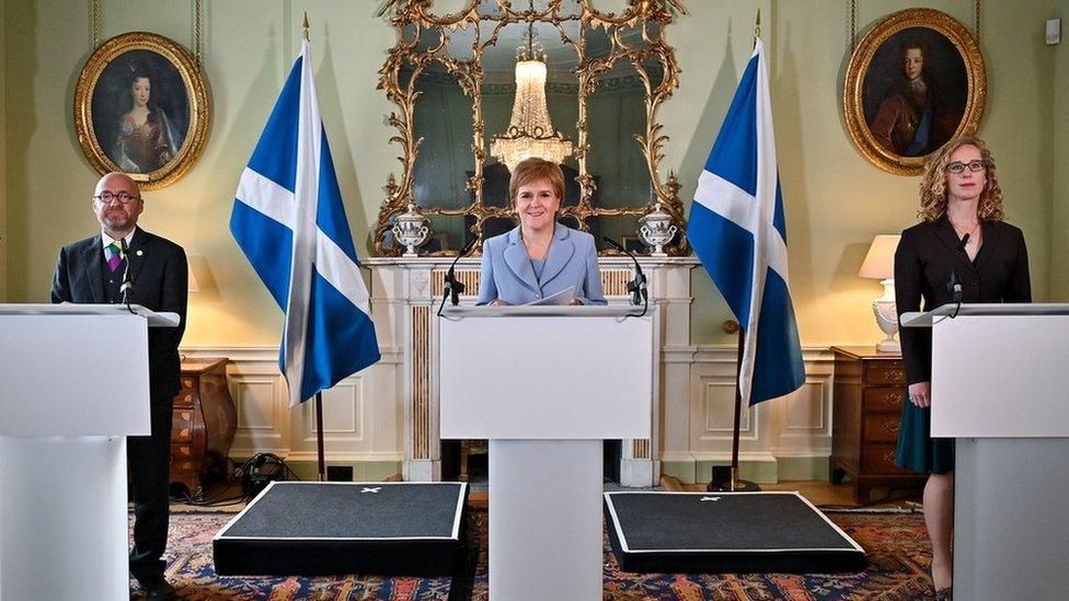 Lorna Slater, Nicola Sturgeon and Patrick Harvie