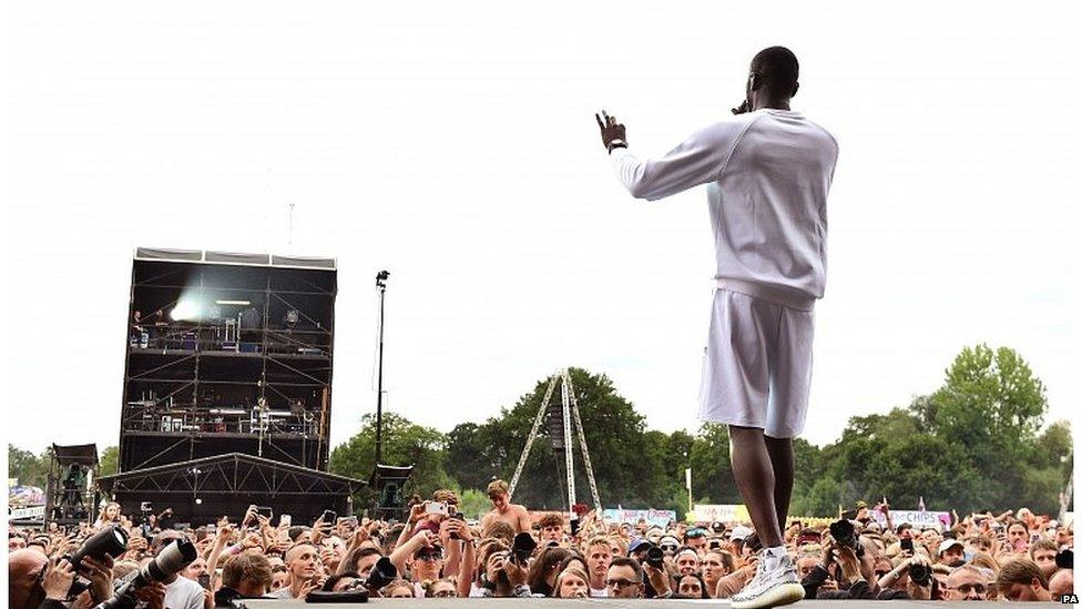 Grime artist Stormzy performing at this year's V festival