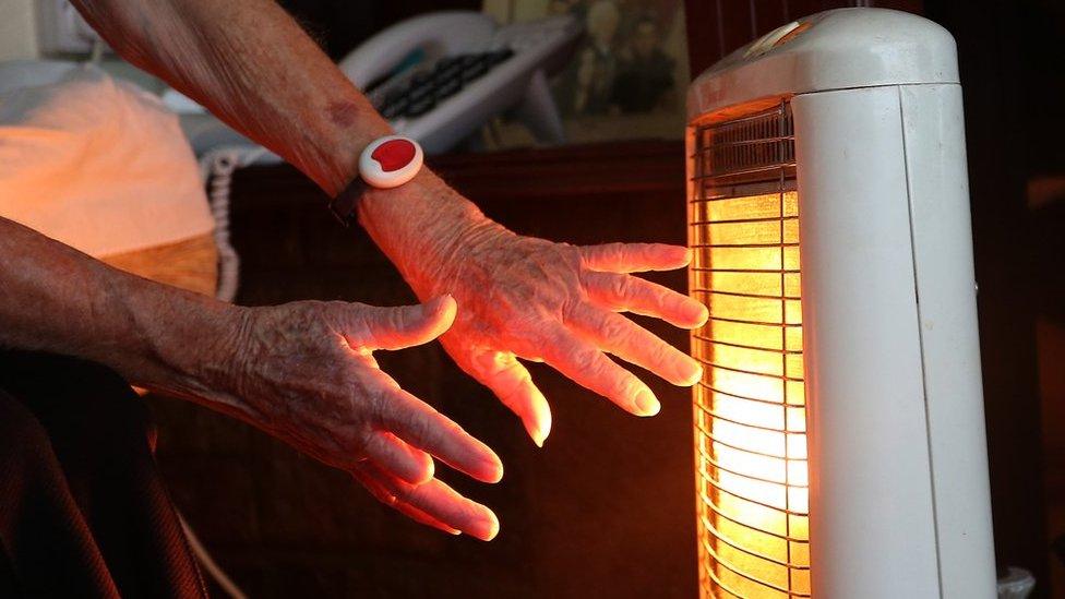 Elderly lady with her electric fire