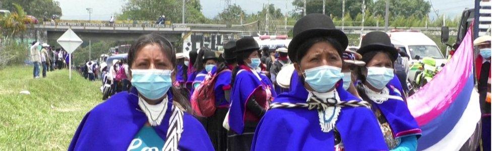 Members of the Misak community take part in a protest march on 16 September 2020