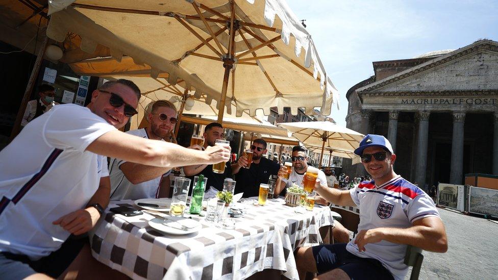 Fans gather in Rome ahead of Ukraine v England - Rome, Italy - July 3, 2021 England fans gather in Rome before the match