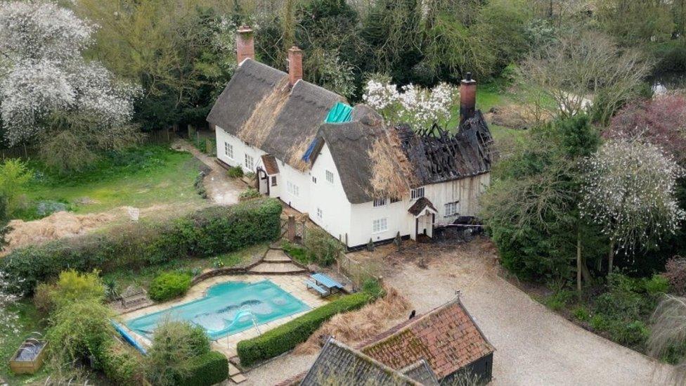 Aerial view of the fire damaged building