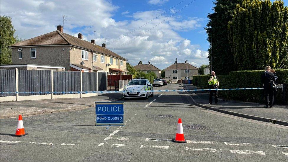 Police in Ilford Drive Mackworth, after the shooting