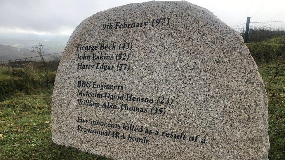 The new memorial stone listing the names of those killed in the 1971 Brougher bomb