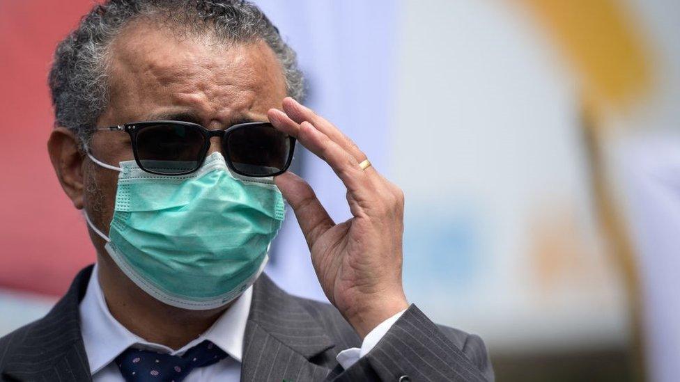 Tedros Adhanom Ghebreyesus adjusts his glasses during a meeting with Doctors for Extinction Rebellion in May