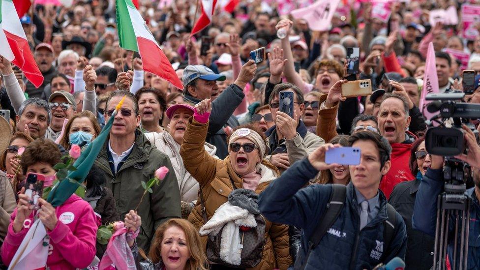 Protesters in Mexico City, Mexico. Photo: 18 February 2024