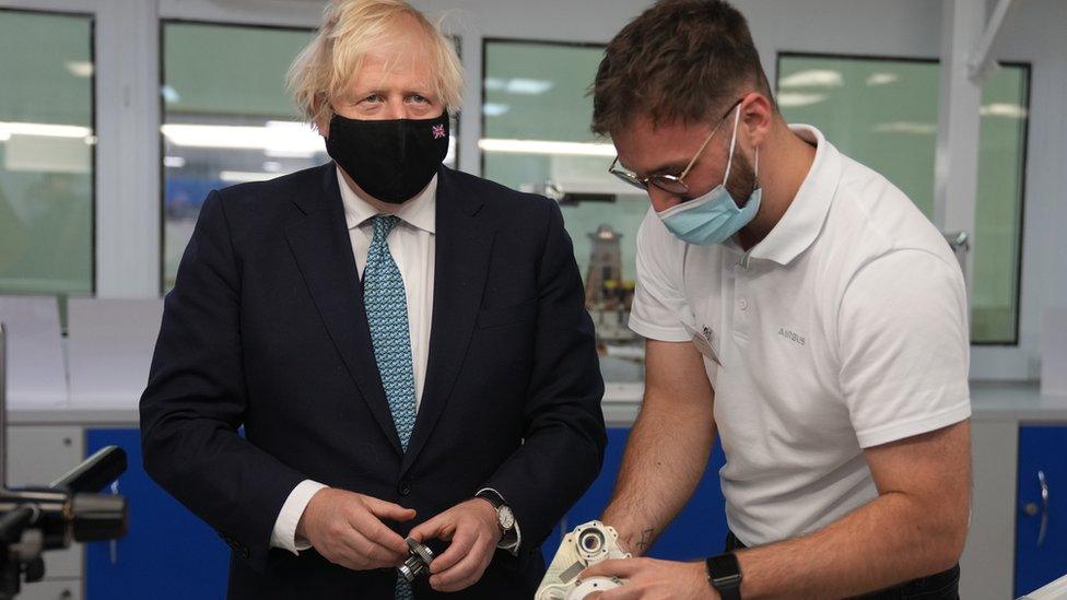 Boris Johnson during a visit to Airbus UK in Stevenage