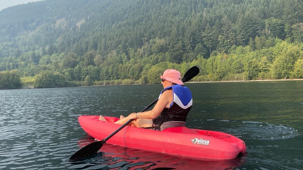 Ms Wingfield on a canoe in Canada