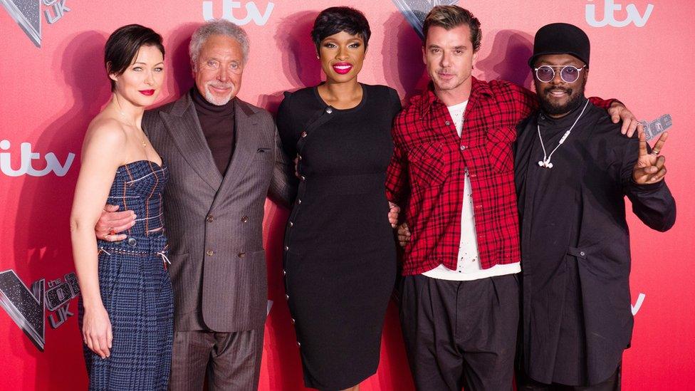 Emma Willis with The Voice 2017 coaches