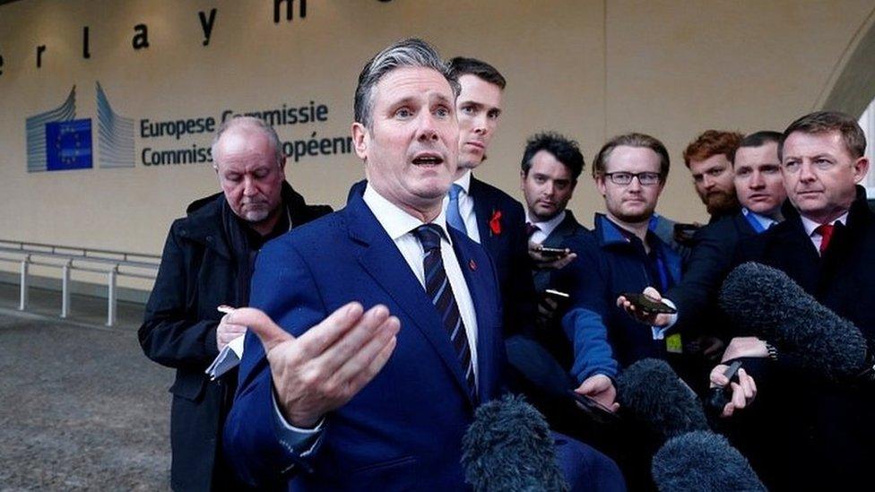 Sir Keir Starmer addressing reporters on a recent visit to Brussels