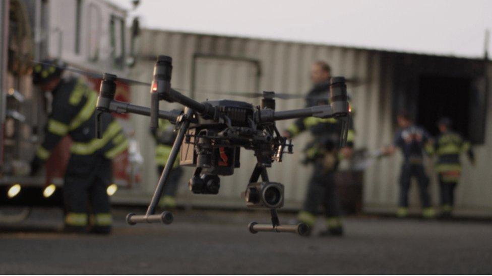 A DJI drone helping a fire brigade