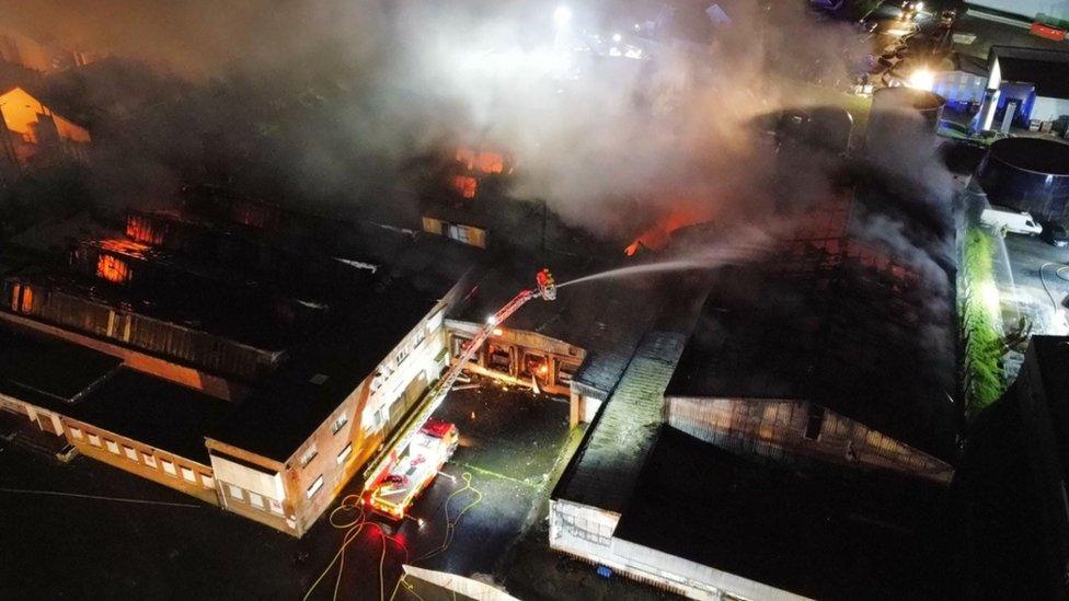 Scene of fire at former Fleming Poultry factory in Ballymoney