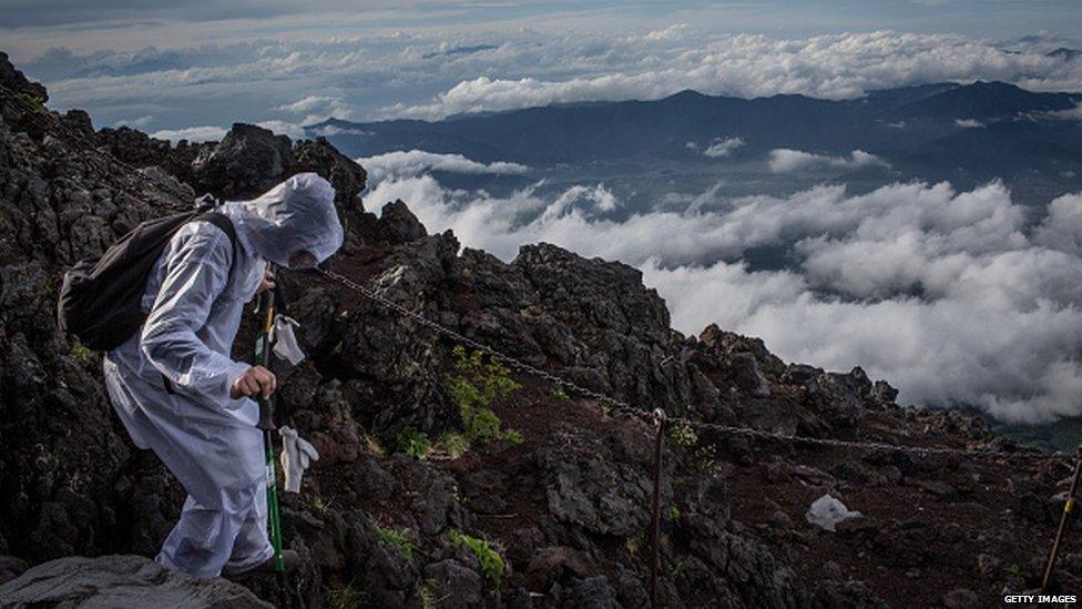 A climber on Mount Fiji