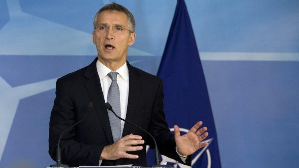 NATO Secretary-General Jens Stoltenberg answers questions about the U.S. presidential election at the NATO headquarters in Brussels on Wednesday, Nov. 9, 2016