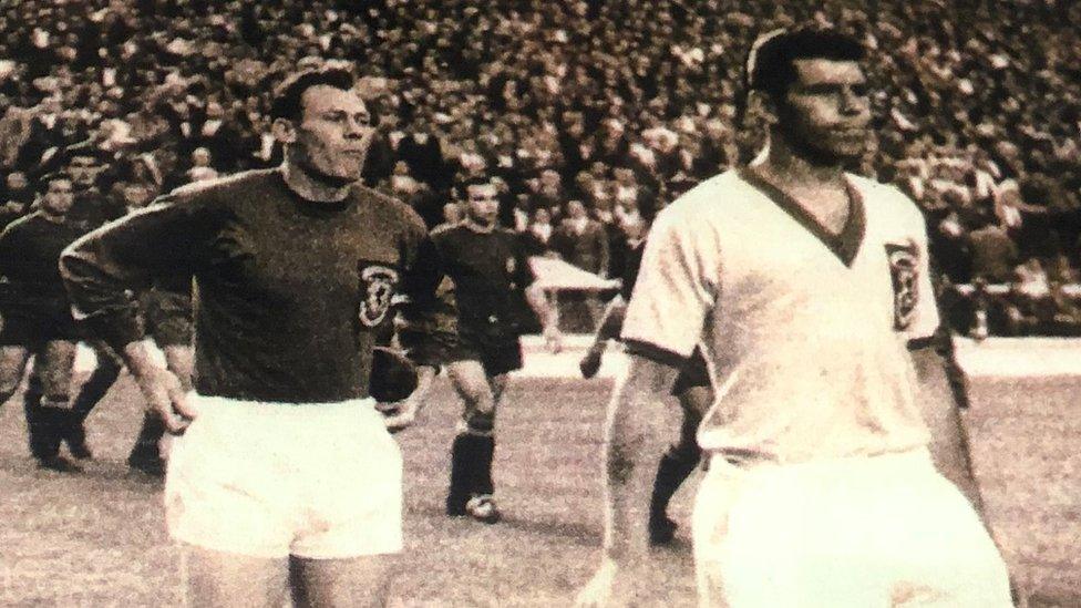 Mel Nurse at the front in a World Cup qualifier against Spain in Madrid in 1961