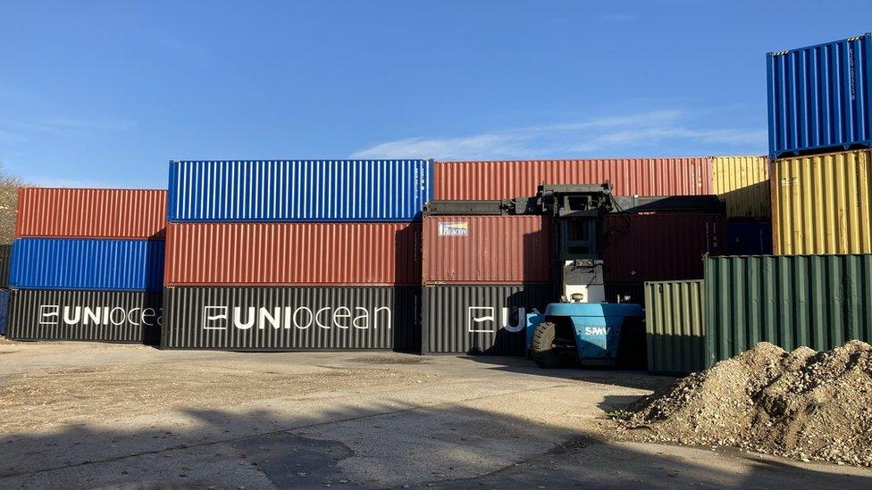 Shipping containers being stored