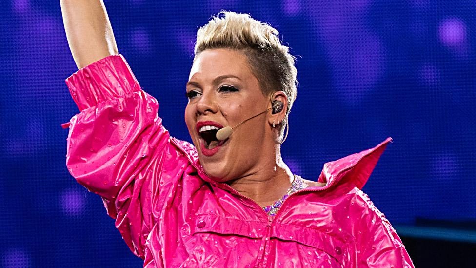 Pink on stage at Spectrum Center on November 12, 2023 in Charlotte, North Carolina