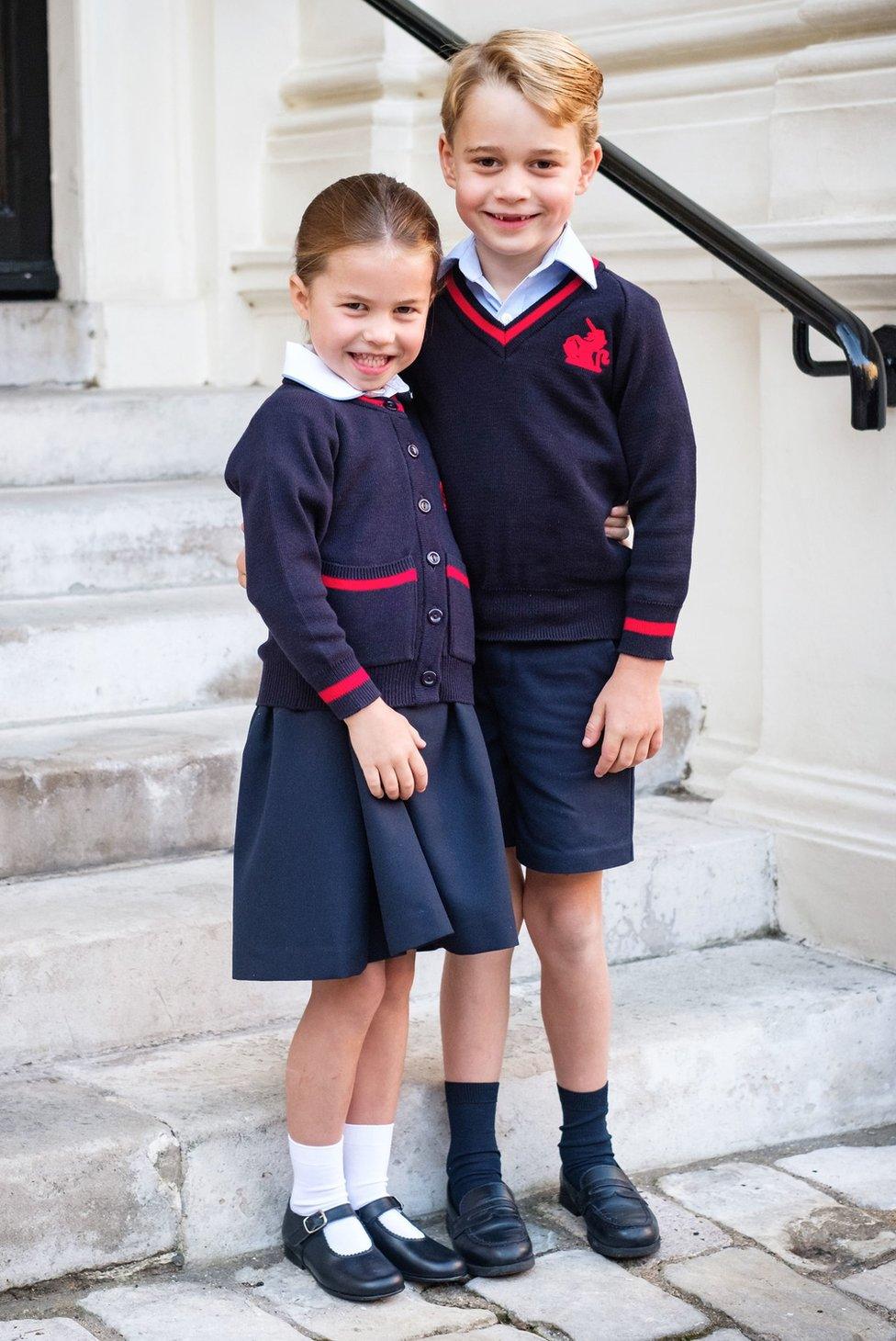 Princess Charlotte and Prince George outside Kensington Palace on 5 September 2019