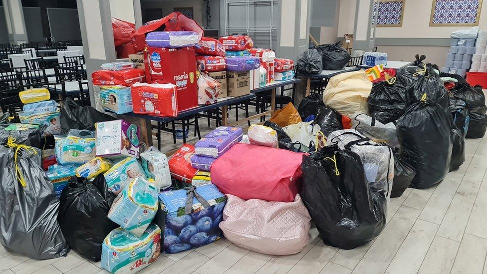 Bags of donations from Aziziye Mosque in Stoke Newington