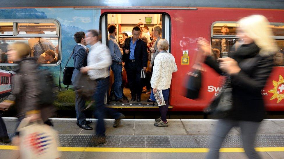 Commuters on a train