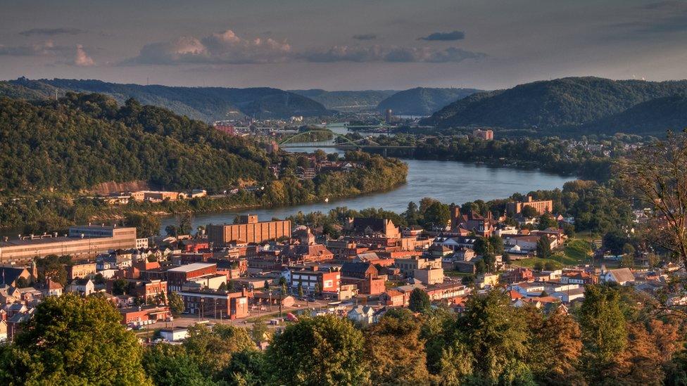 Landscape of Martins Ferry and the Ohio Valley at sunset