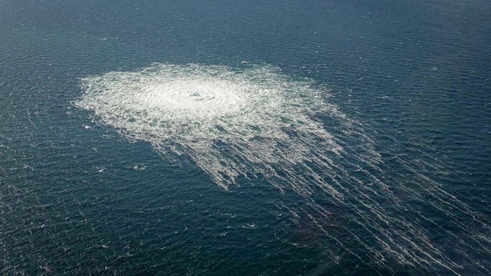 Gas bubbles from the Nord Stream 2 leak reaching the surface of the Baltic Sea