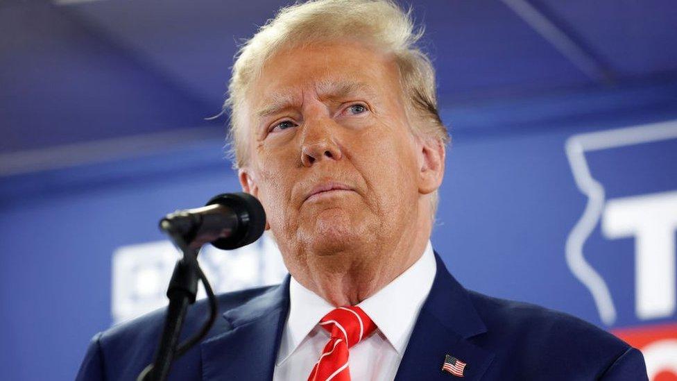 Republican presidential candidate, former U.S. President Donald Trump speaks at a campaign event on January 06, 2024 in Newton, Iowa.