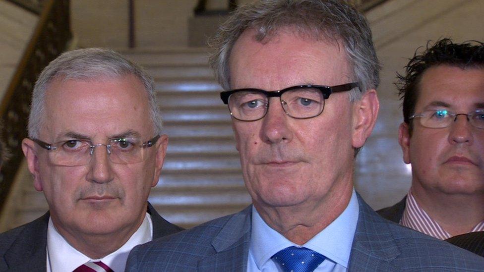 Ulster Unionist Party leader Mike Nesbitt with party MLAs