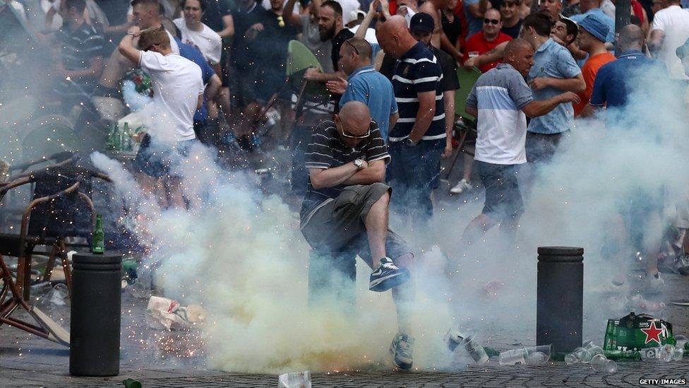 A group of England fans in Marseille have had tear gas used on them by French police for a second night running.