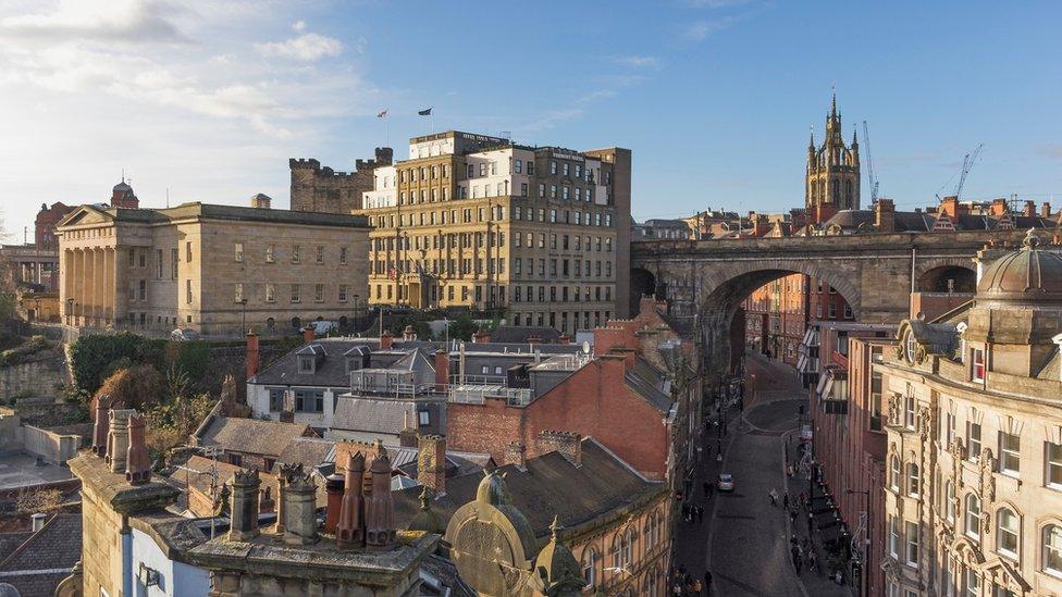 View of buildings and roads in Newcastle