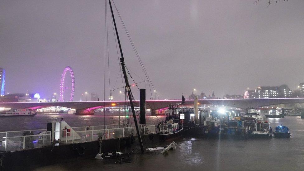 A floating bar sunk moored at Temple Pier on Thursday night