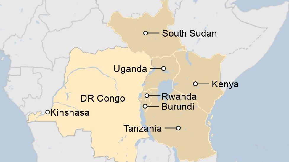 Map of DR Congo and neighbouring EAC countries