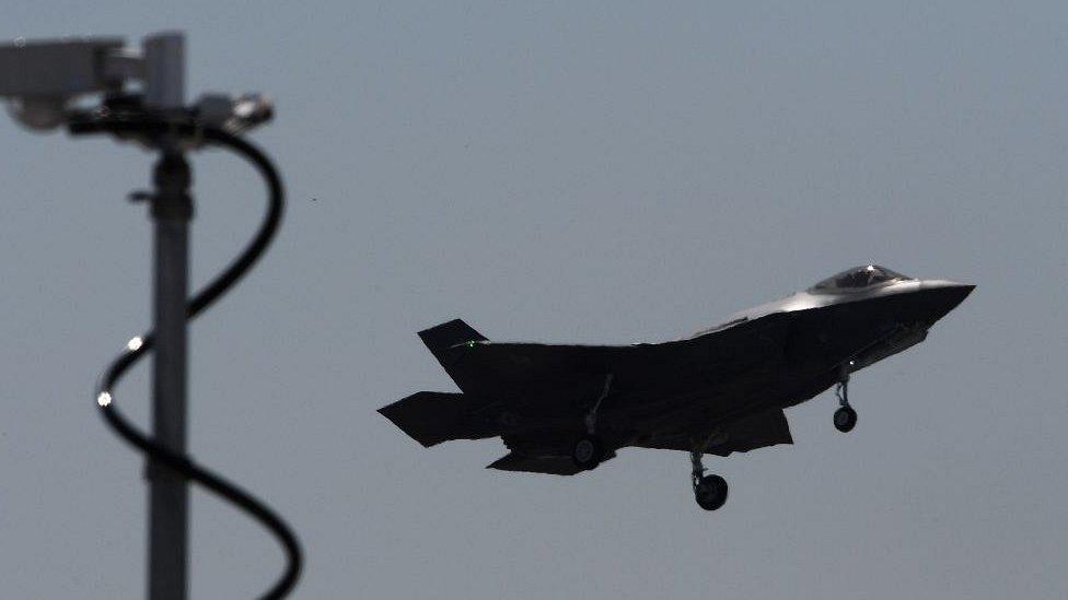 Lockheed Martin's F-35 fighter jet performs its flight display at Le Bourget on June 20, 2017