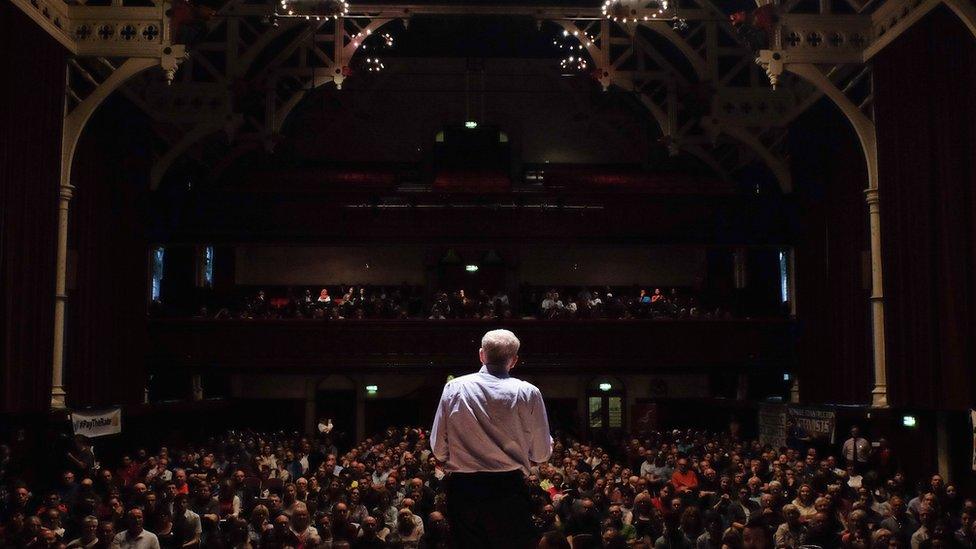 Jeremy Corbyn in a hall in Middlesbrough