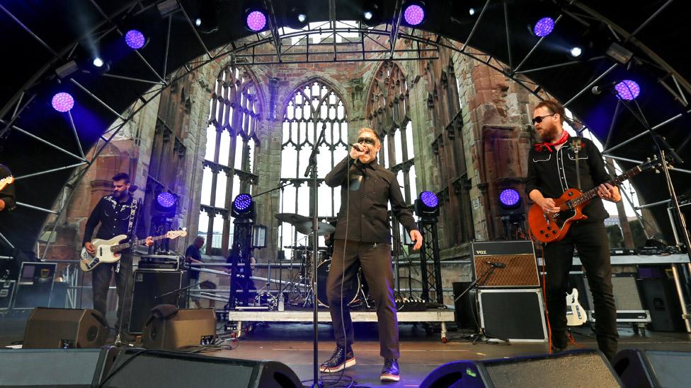 Riding The Low, Paddy Considine (C) perform at the Terry Hall presents HOME SESSIONS music festival as part of Coventry UK City of Culture at Coventry Cathedral on July 31, 2021