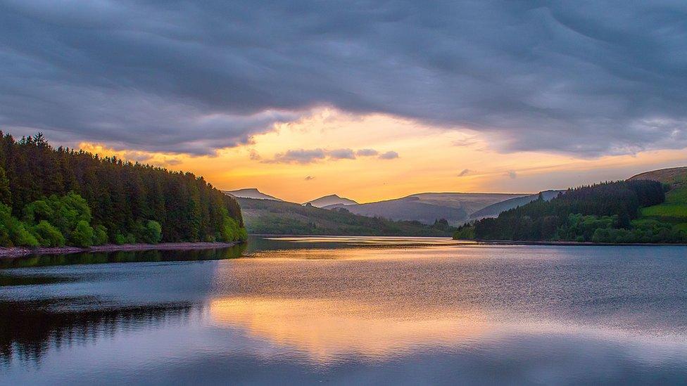 A sunset over Pen-y-fan and Cribyn in the Brecon Beacons