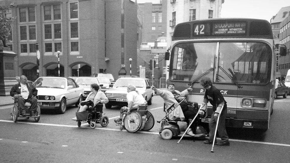 disabled people stopping traffic