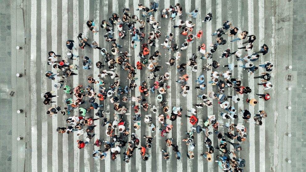 Group of people in a circle, social bubble illustration