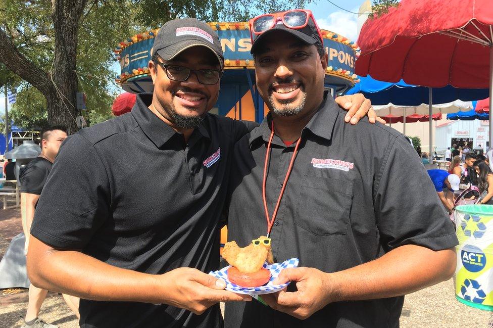 Brothers, Brent and Juan Reaves from Smokey John's BBQ, proud creators of Big Red Chicken Bread.