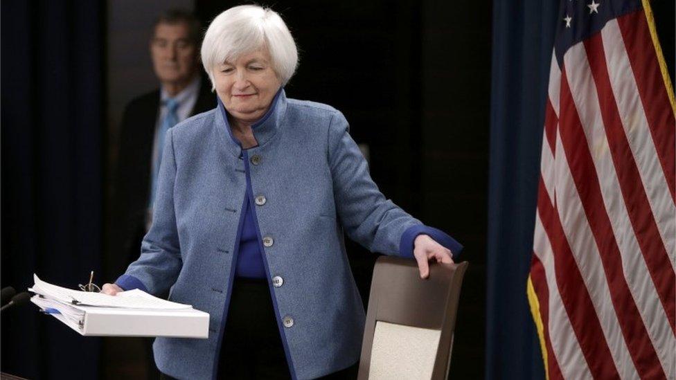 Janet Yellen arrives for press conference