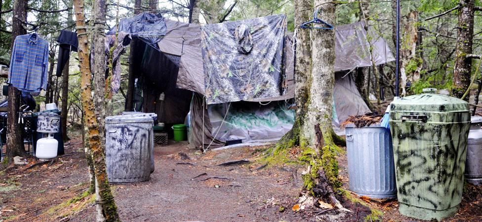 Knight's camp in the clearing near North Pond