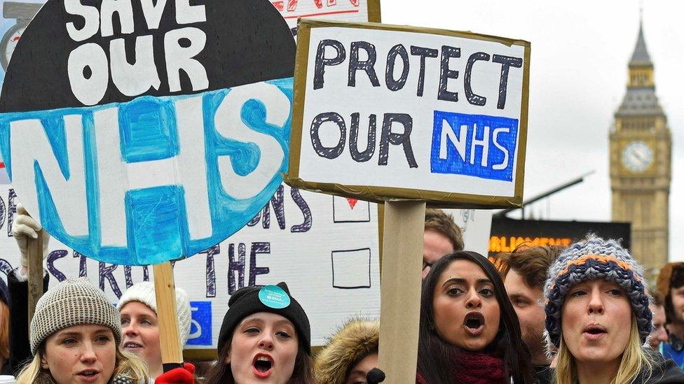 Junior Doctors on a picket line outside St Thomas Hospital on 10 February 10 2016