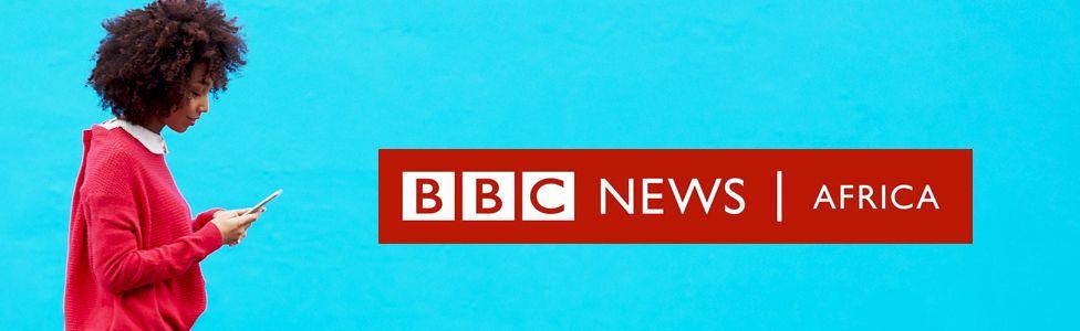 A composite image of a profile picture of a woman in a red jumper looking at her mobile phone against a blue background. This is next to a graphic banner saying "BBC News Africa".